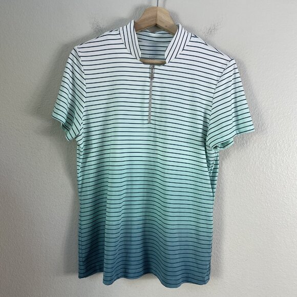 Tail Polo Shirt Womens Medium Blue White Ombre Striped Short Sleeve Golf Zip - Picture 6 of 10